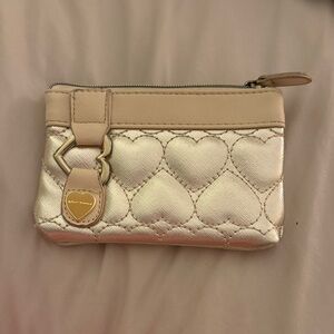Betsey Johnson Gold and Cream Heart Clutch, Barley used